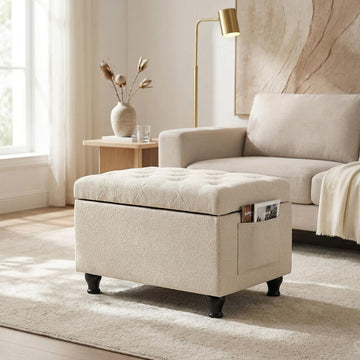 Small Ottoman with Storage Beige Ottomans