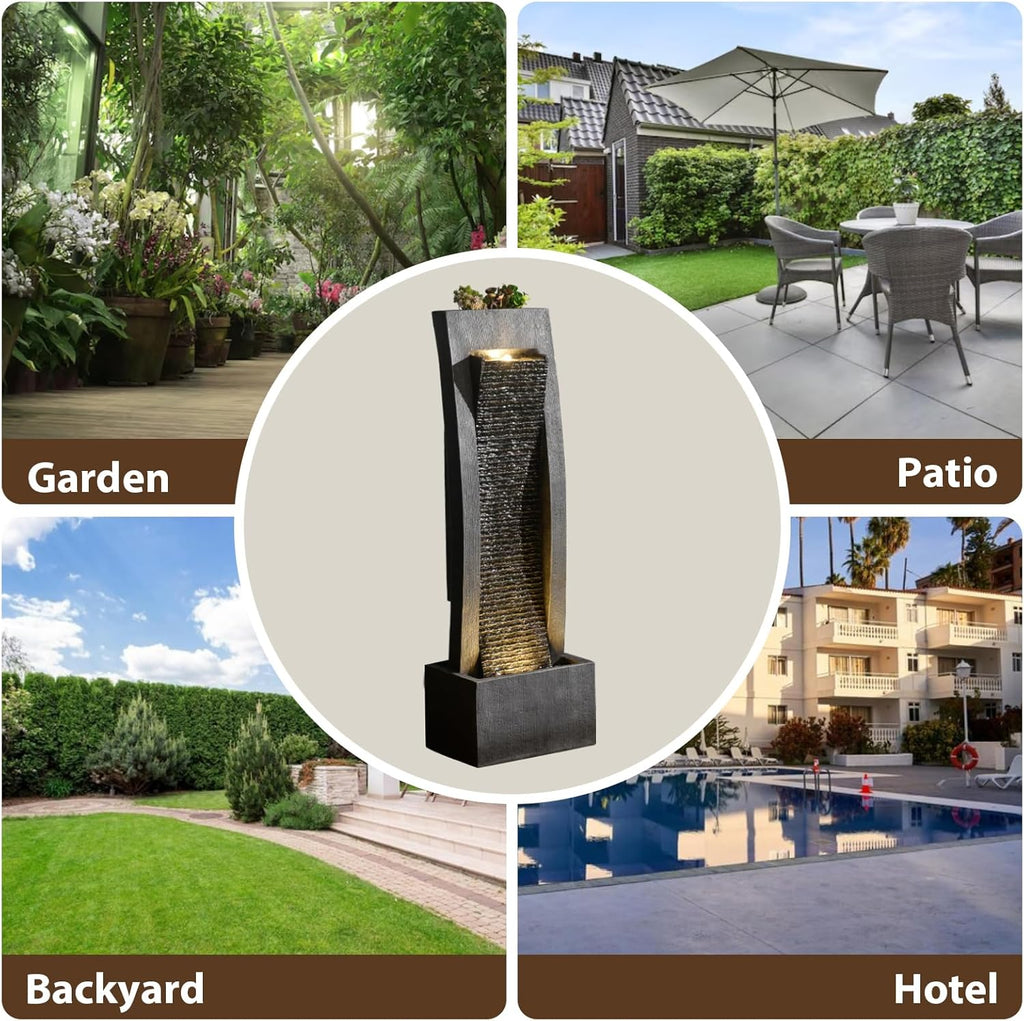 Outdoor Water Fountain, 49.2" Tall Freestanding Fountain with LED Lights & Pump