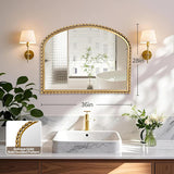 36x28 Inch Wide Arched Wall Mirror with Bold Antique Gold Beaded Frame, Decorative Mantel Mirror for Fireplace or