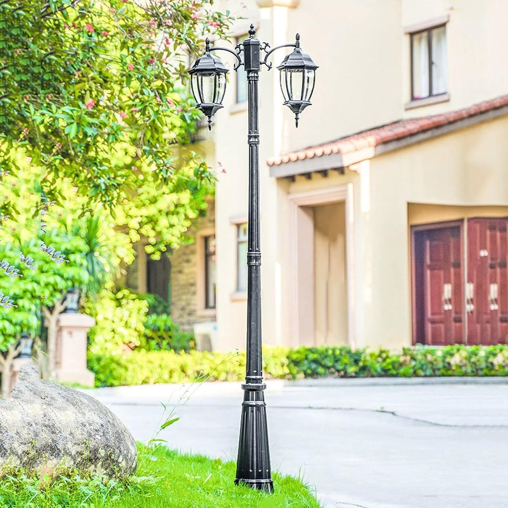 87" Double-Head Outdoor Lamp Post Light, Black Aluminum Lantern Street Light for Driveway, Garden & Patio