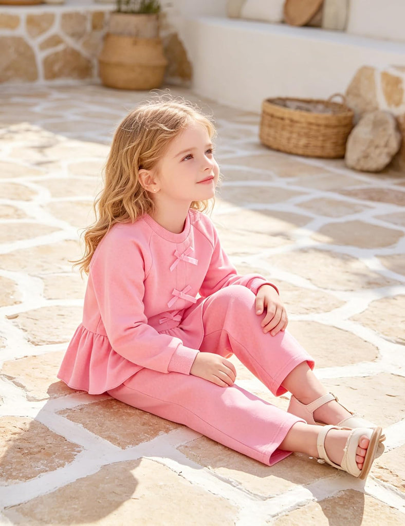 Toddler Girls Clothes 2 Piece Solid Long Sleeve Ruffle Shirt Top Wide Leg Pants Sets Fall Winter Outfits