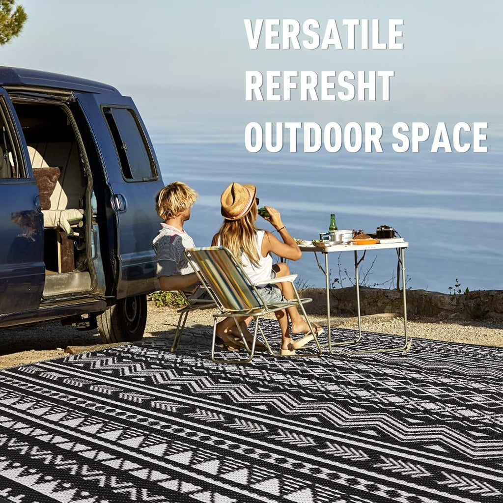 Black and White Vertical Stripe Outdoor Rug Waterproof Mat