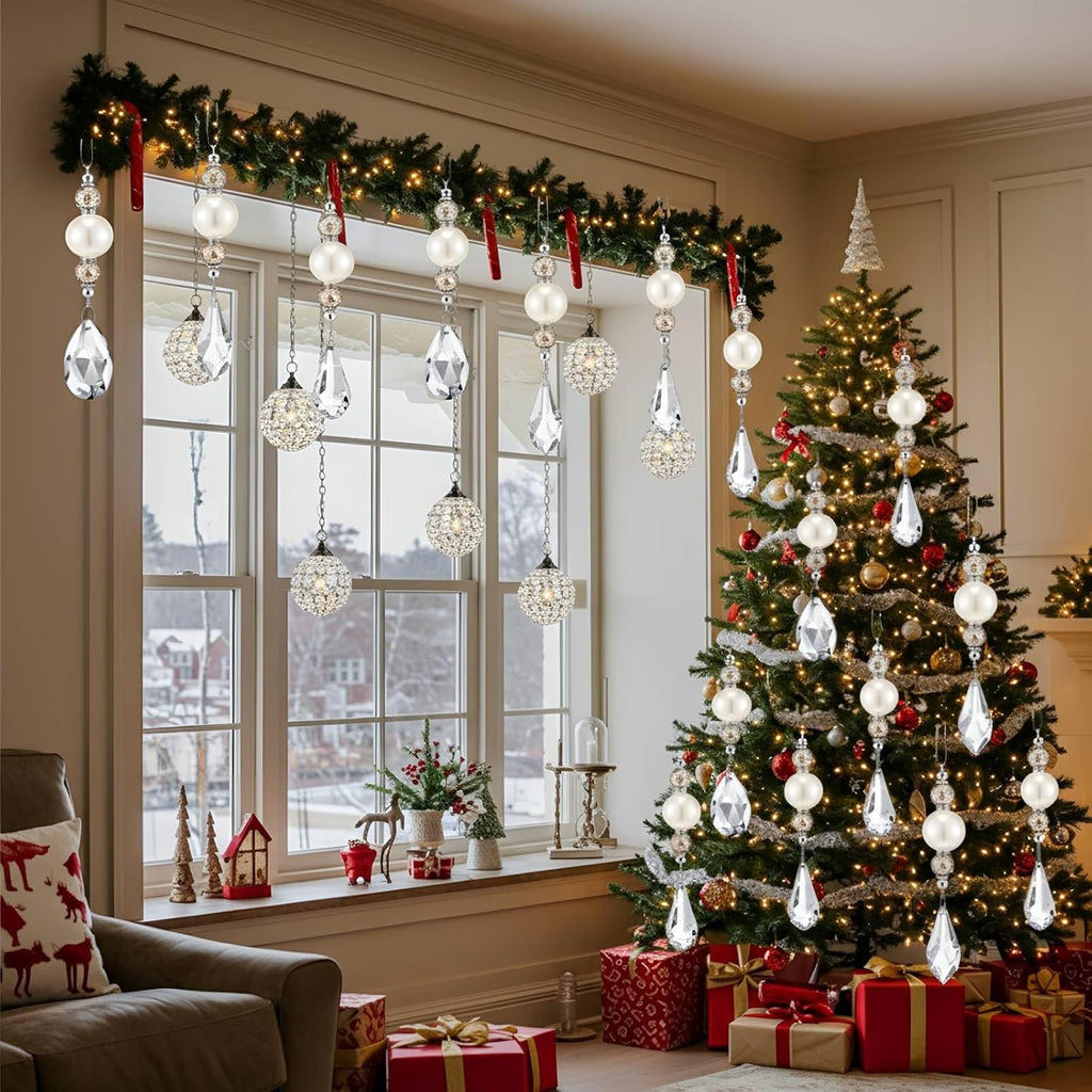 12 Pcs Pearl and Crystal Drop Ornaments Fancy Christmas Tree Decor