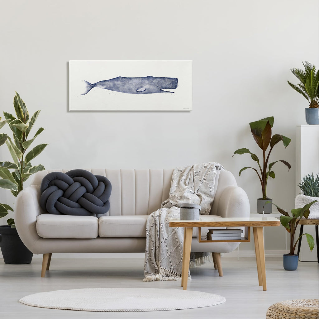 Classic Whale Watercolor, 17 x 40 Inch Canvas Wall Art