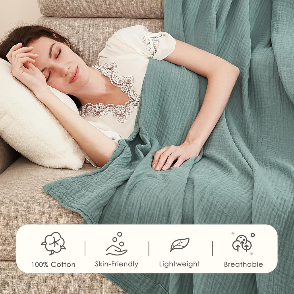 Muslin Throw Blanket for Adults 100% Cotton Blankets, 50"x71")