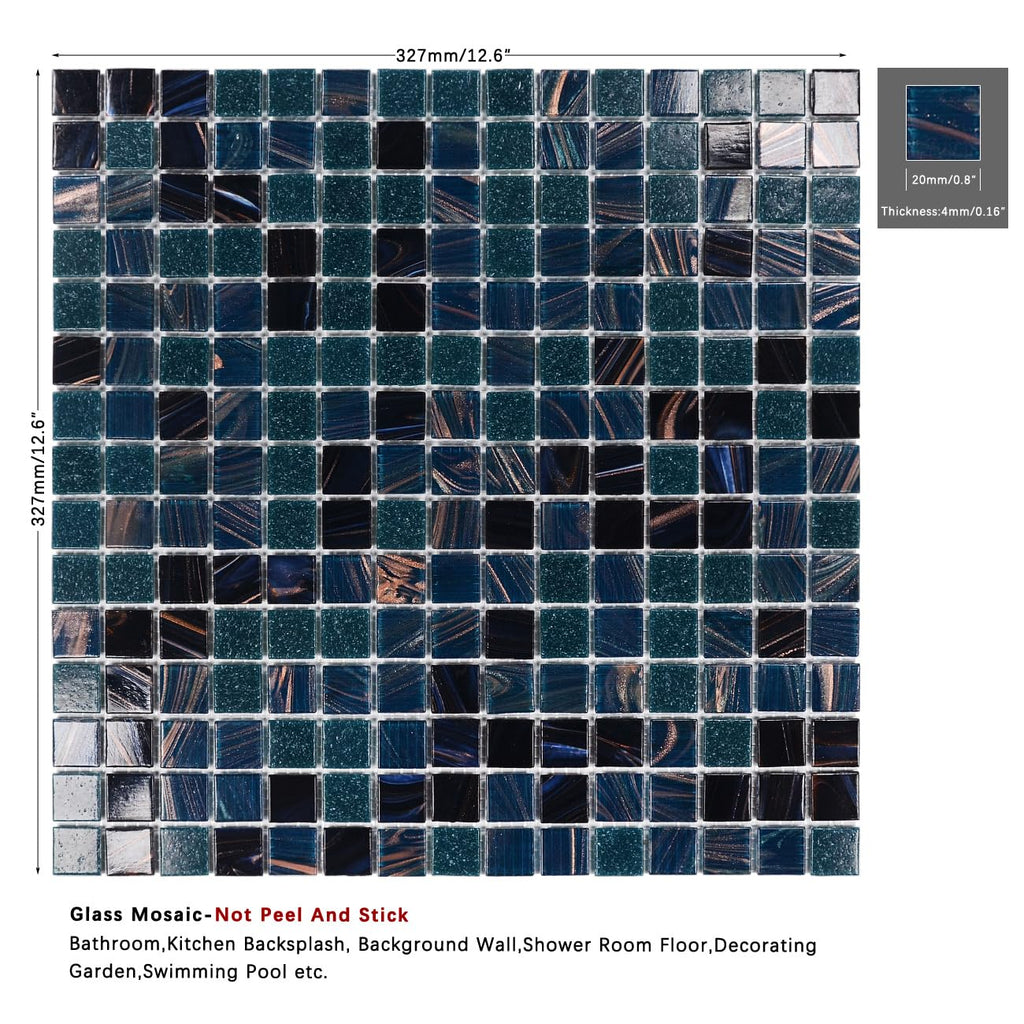 11.5 sq.ft Blue Glass Mosaic Tile, Pool, Kitchen Backsplash