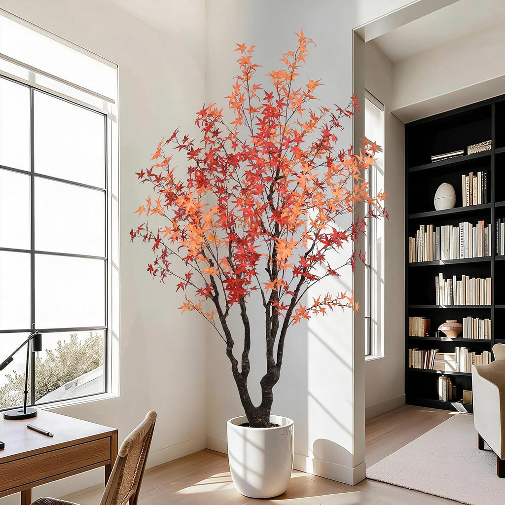 7FT Artificial Maple Tree, Realistic Fall Maple Leaves Fake Tree with Sturdy Base, Lifelike Faux Autumn Maple Plant