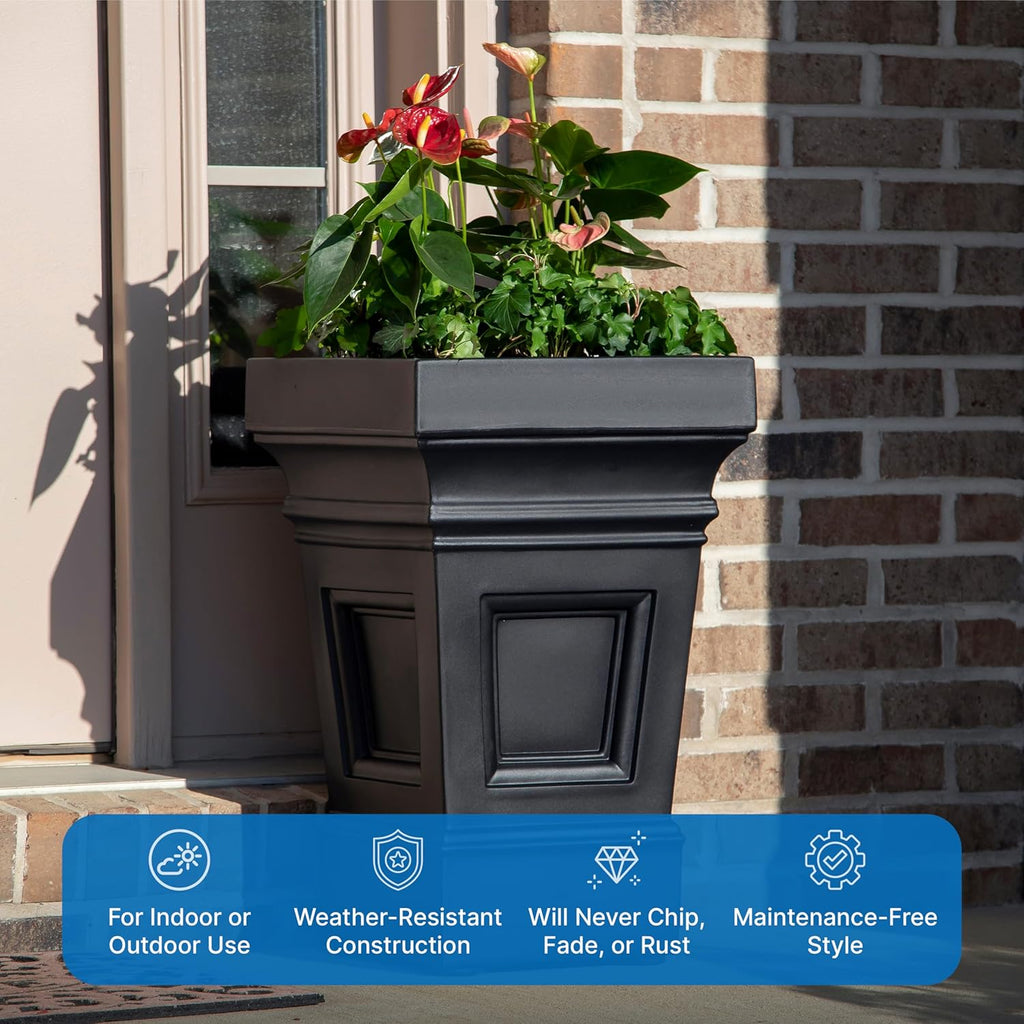 Atherton Square Planter, Large Planters for Outdoor Plants, Gardening and Flower Pot or Porch, Efficient Drainage