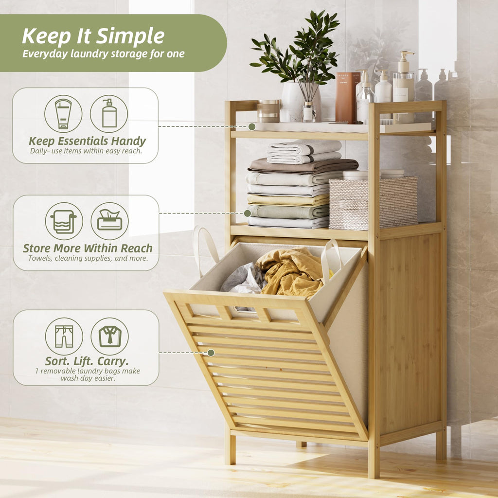 Bamboo Tilt Out Laundry Hamper Cabinet with Removable Bag,Natural