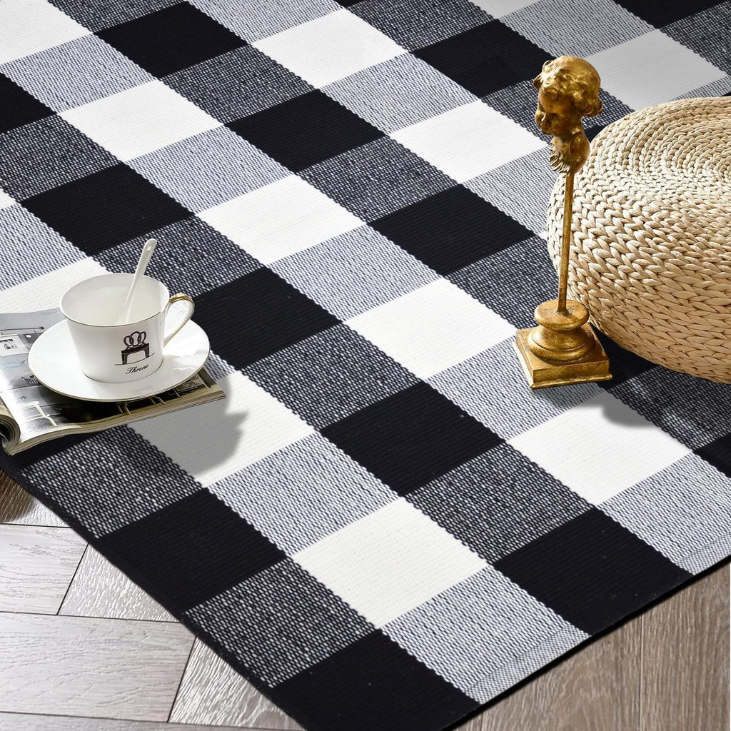 Buffalo Plaid Rug Black and White Check Rugs Extra Large Machine Washable Carpet Retro Lattice Checkered