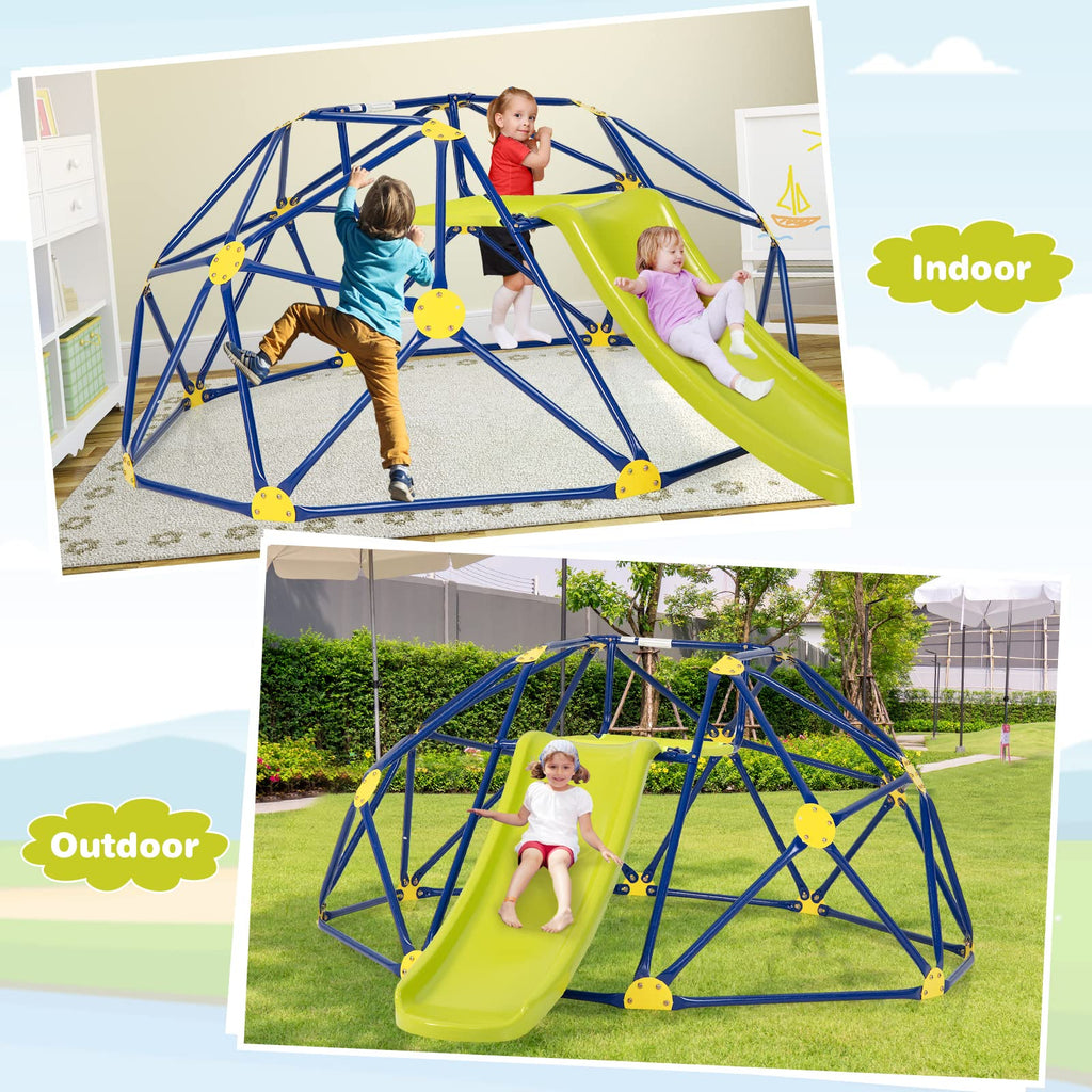 Climbing Dome with Slide, 8FT Jungle Gym Monkey Bar for Backyard, Outdoor Climbing Toys for Toddlers Playground