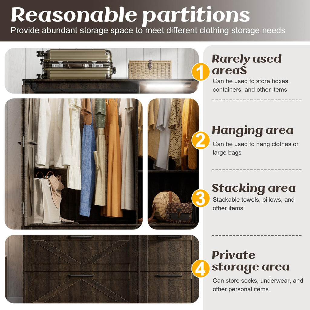 Armoire Wardrobe Closet with w/Folding Sliding Barn Door