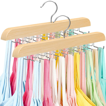 Tank Top Hanger with Premium Wood, 24 Large Capacity, Space Saving, 360 Degree Rotating, Foldable Metal Hooks, Tank