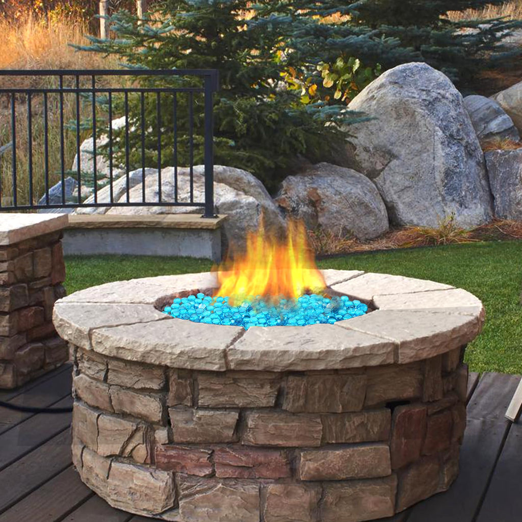 Fire Glass for Propane Fire Pit, Caribbean Blue Round Fire Pit Rocks 10lb