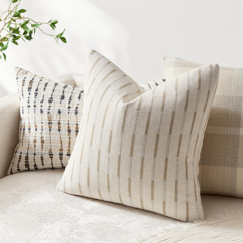 Set of 2 Throw Pillow Covers 20x20 Linen Decorative Couch Pillow Cases Neutral Beige Farmhouse Textured Square Accent