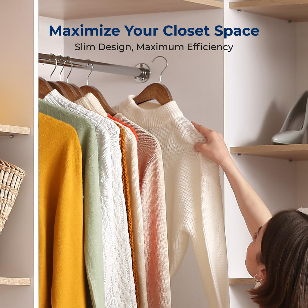 50-Pack Wooden Coat Hangers - Durable Suit Hangers with 360° Swivel Hook & Notches - Slim Design for Shirts, Jackets