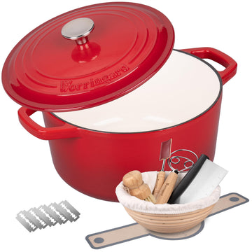Enameled Cast Iron Dutch Oven Pot with Lid, for Bread Baking, Round Bread Oven- include Sourdough Bread Baking