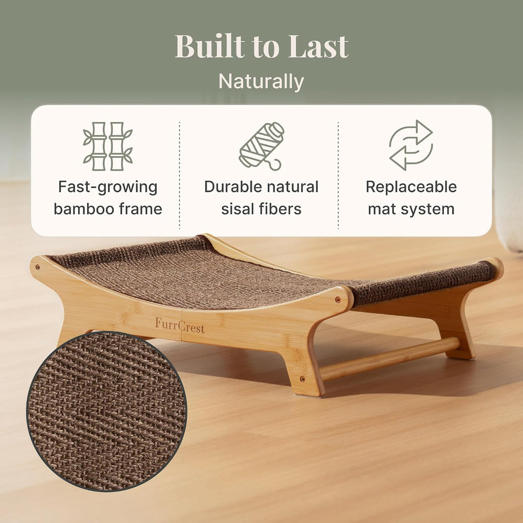XL Sisal Cat Scratcher Bed with Elevated Hammock for Indoor Cats, Replaceable Natural Sisal Pad, Large Cat Lounge