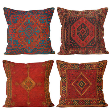 Geometric Kilim Moroccan Pillow Covers 18 x 18 Inches Set of 4 Red Persian Geometric Pillowcase Decoration Cushion