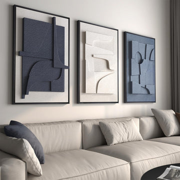 Large Framed Blue Abstract Wall Art, Modern 3D Artwork