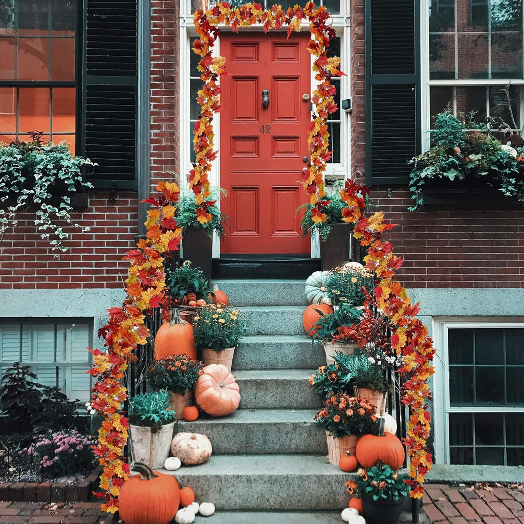 3 Pack Fall Maple Leaf Garland 5.7Ft/Piece Artificial Autumn Maple Leaves Garland Fall Leave Vines with Hanging