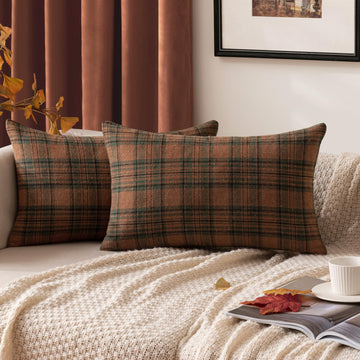 Fall Plaid Pillow Covers Scottish Tartan 12x20 Terracotta Brown
