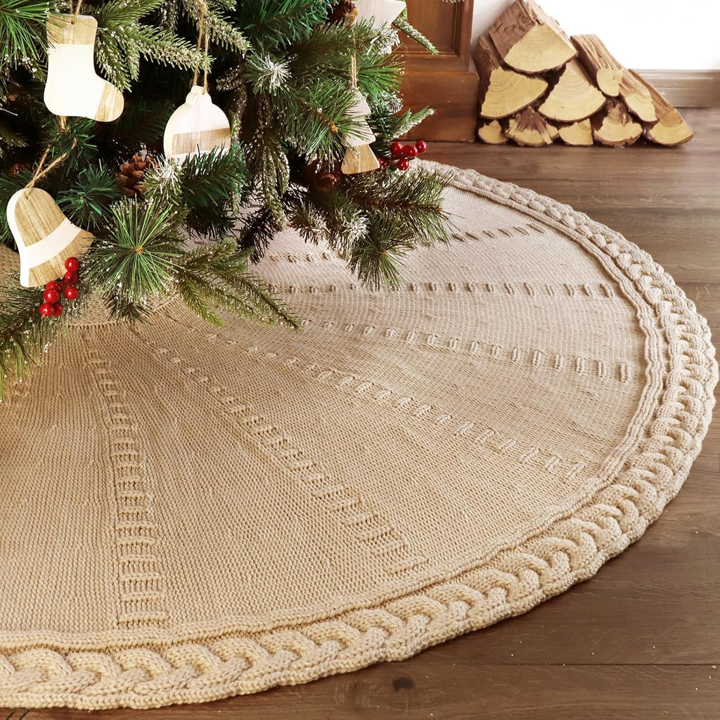 Knit Christmas Tree Skirts, Neutral Tree Skirt, Cozy Christmas Decorations