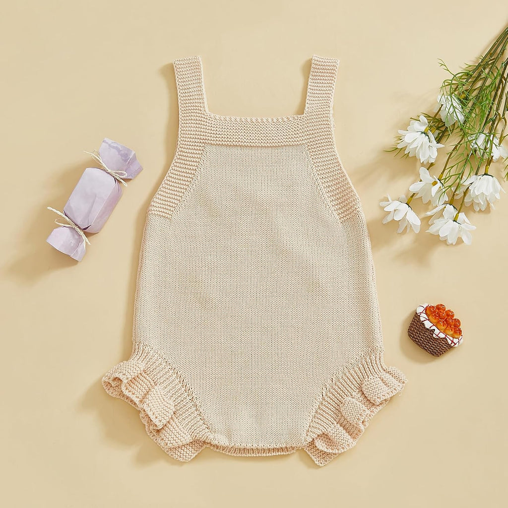Newborn Baby Girl Clothes Bow Embroidery Romper Sleeveless Knit Romper Jumpsuit Sweater Bodysuit One-Piece Outfit