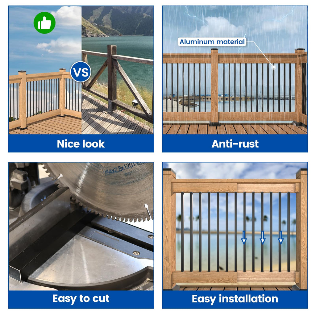 50 Pack 26" Black Aluminum Square Deck Balusters WT12