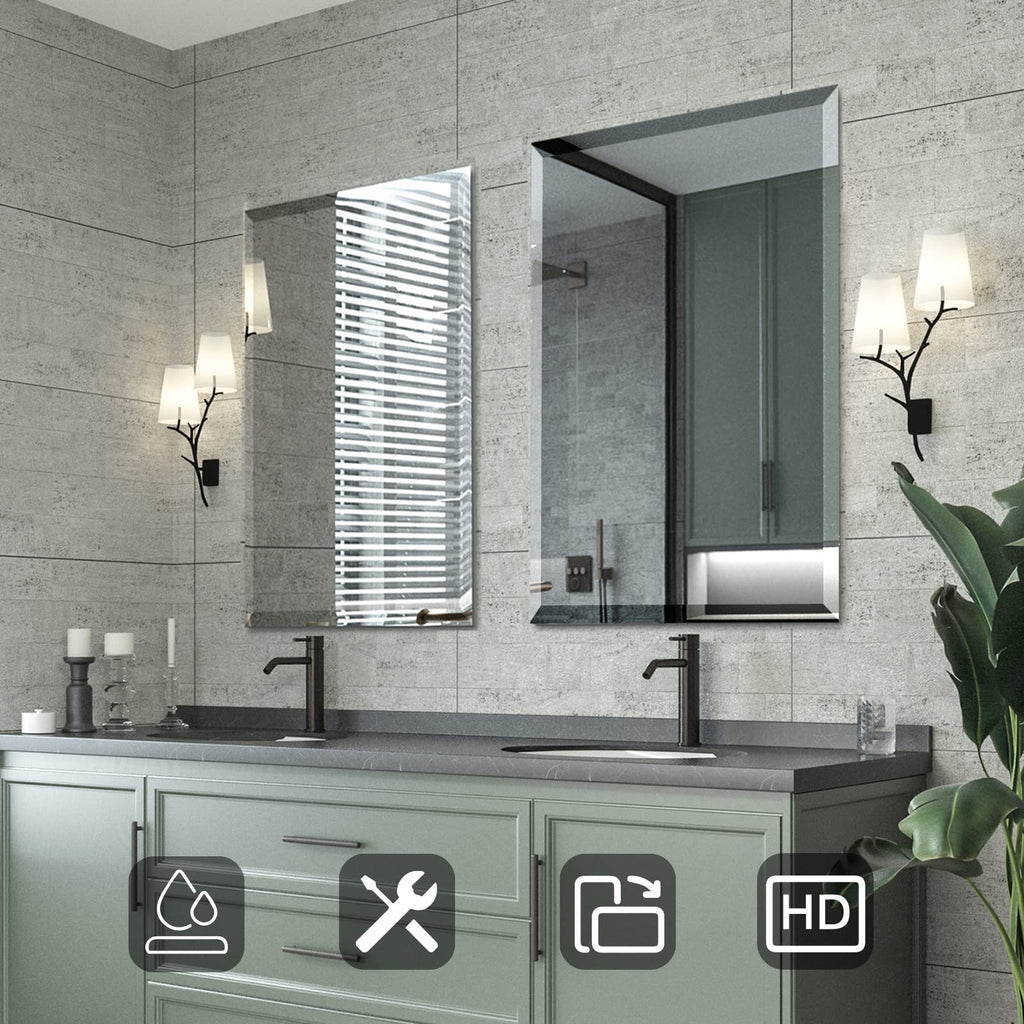 Beveled Mirror 24x36 Frameless Bathroom Wall Mirror Shatterproof