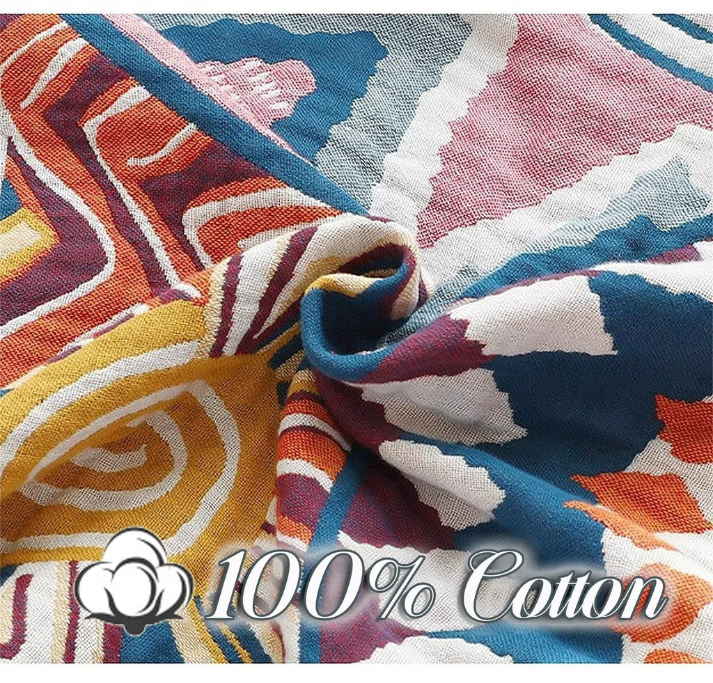 Boho Throw Blanket 90"x98" Fall Cotton Decorative Blanket for Couch