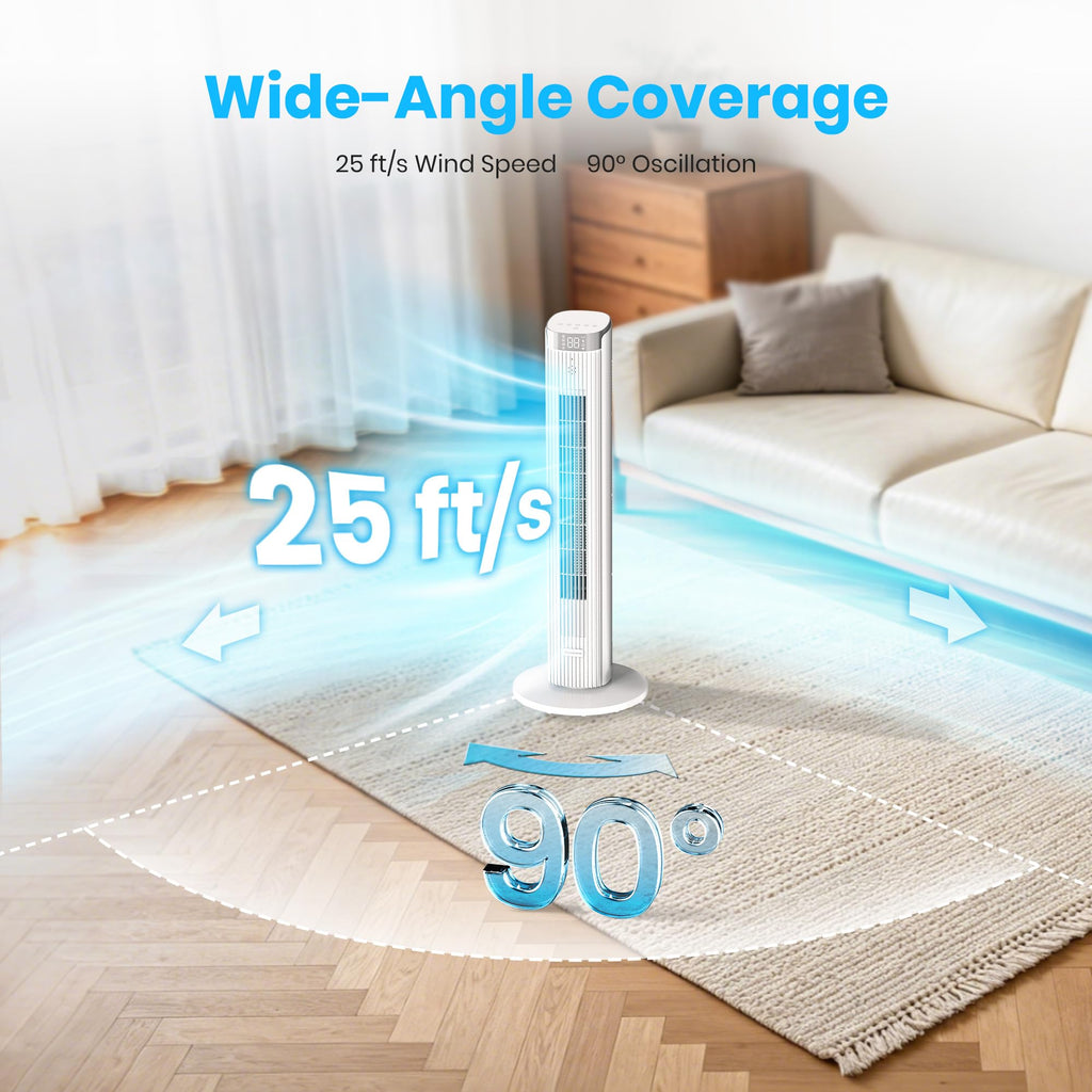 Tower Fan , 23dB, 90°oscillating, Smart Control, White
