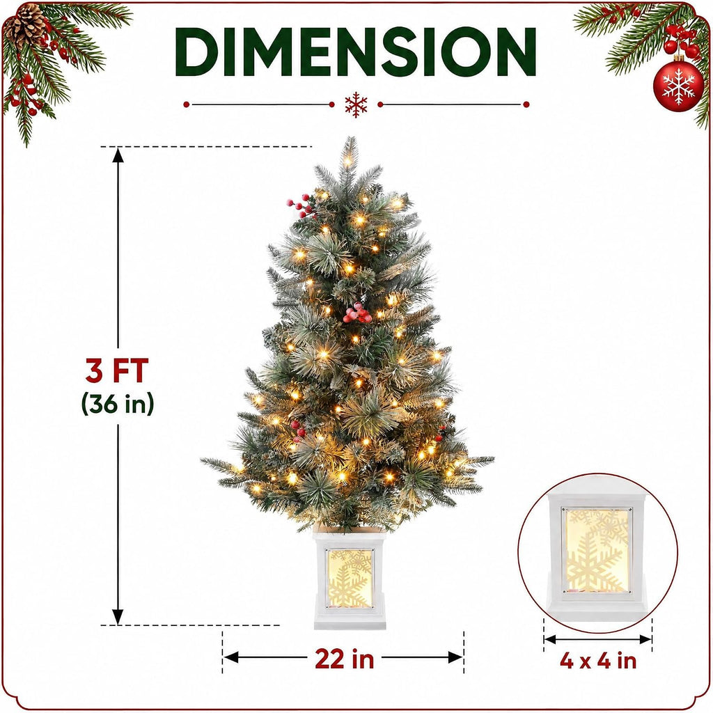 3FT Plug-in Artificial Christmas Tree with 78 Light & Snowflake Base, 1 Pcs