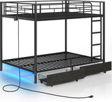 Metal Bunk Bed Full Over Full with USB Charging Station, LED Bunk Bed with 2 Storage Drawers