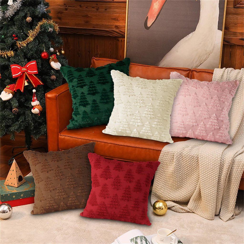 Christmas 22x22 Throw Pillow Covers Set of 2, Winter Christmas Tree Throw Pillow Cases Soft Plush Faux Fur Wool 22 x