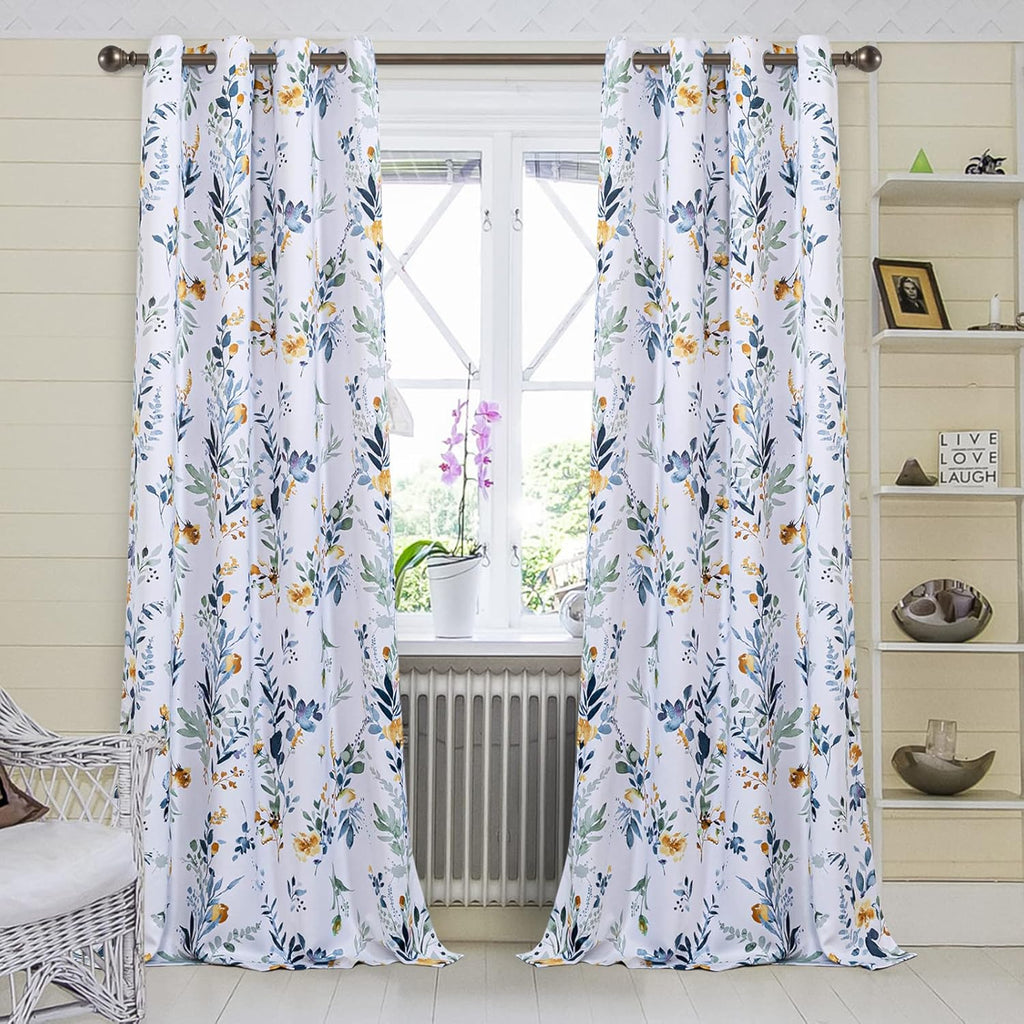 Floral Curtains 84 inches Long Living Room Curtains Room Darkening Curtains Thermal Insulated Light Blocking Drapes
