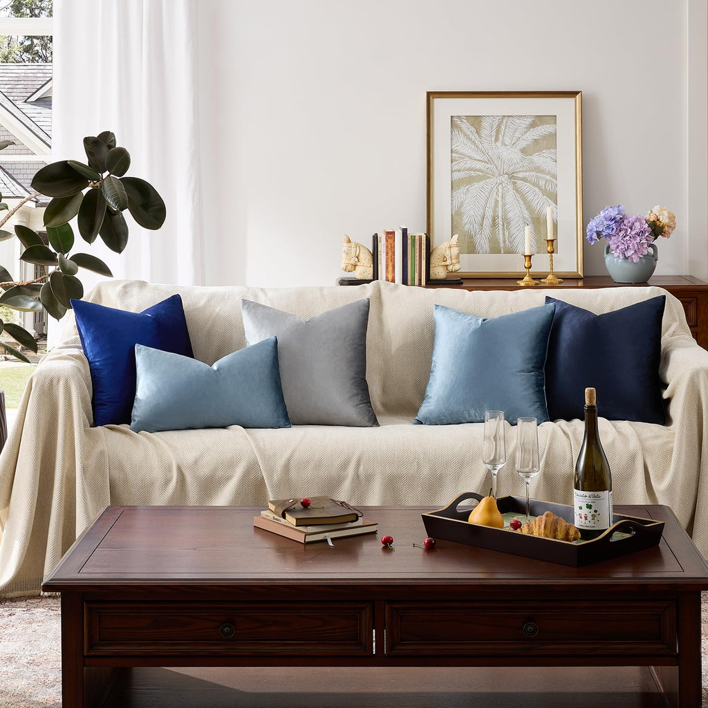 Stone Blue Velvet Throw Pillow Covers 24x24 Pack of 2