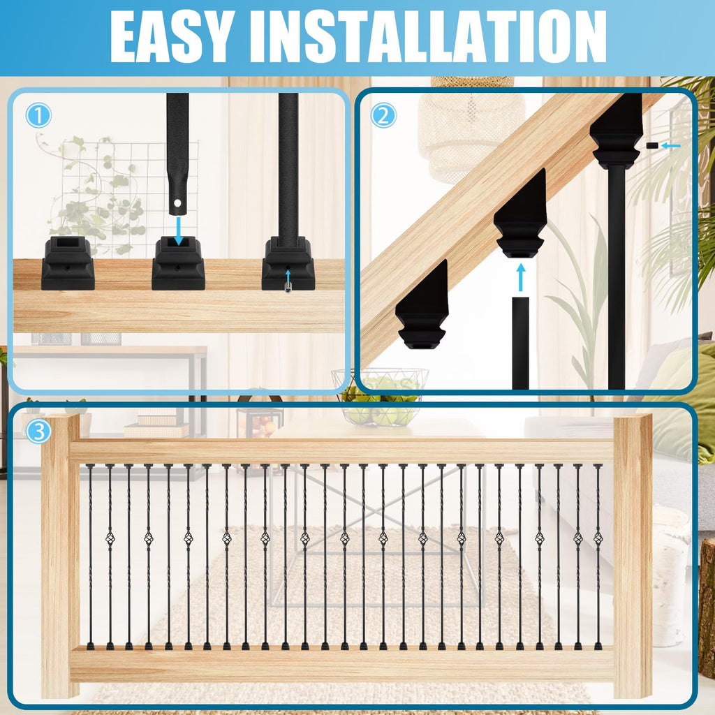 1/2" Square Iron Balusters - Single Basket & Double Twist - 10p