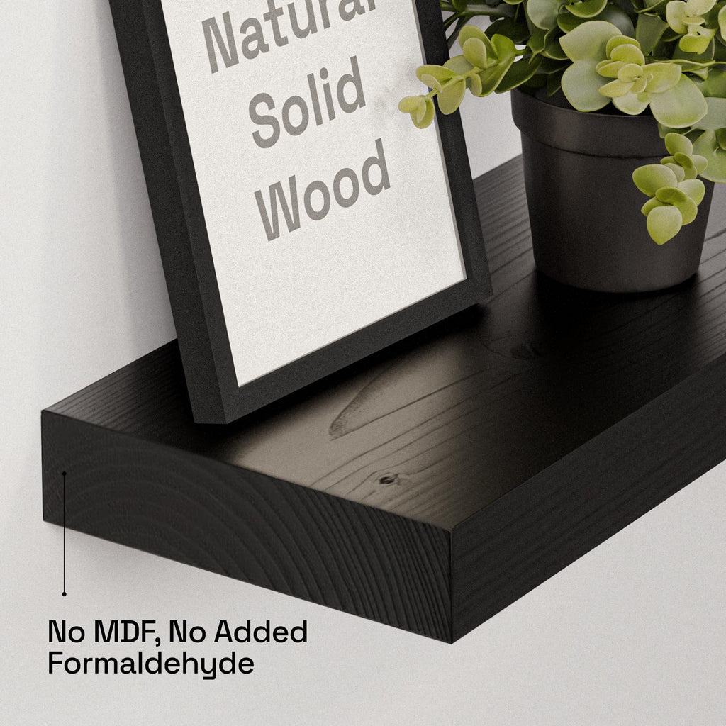Solid Wood Floating Shelves for Wall 36 Inches Long, Black Wooden Shelf
