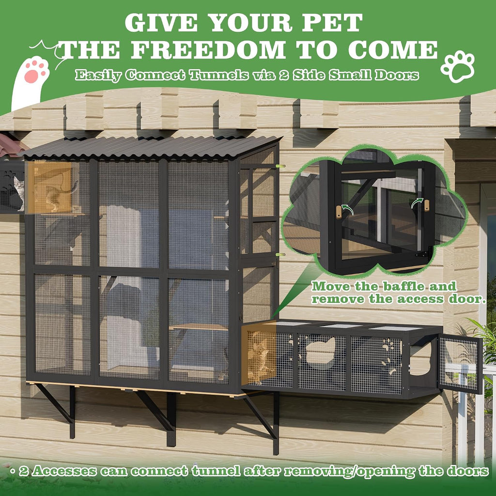 Outdoor Cat Window Perch, Catio Cat Enclosure with All-Weather Roof