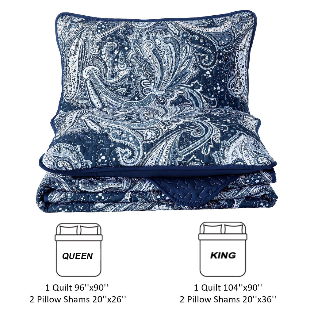 Navy Paisley Quilt Set, Boho Bedspread Coverlet