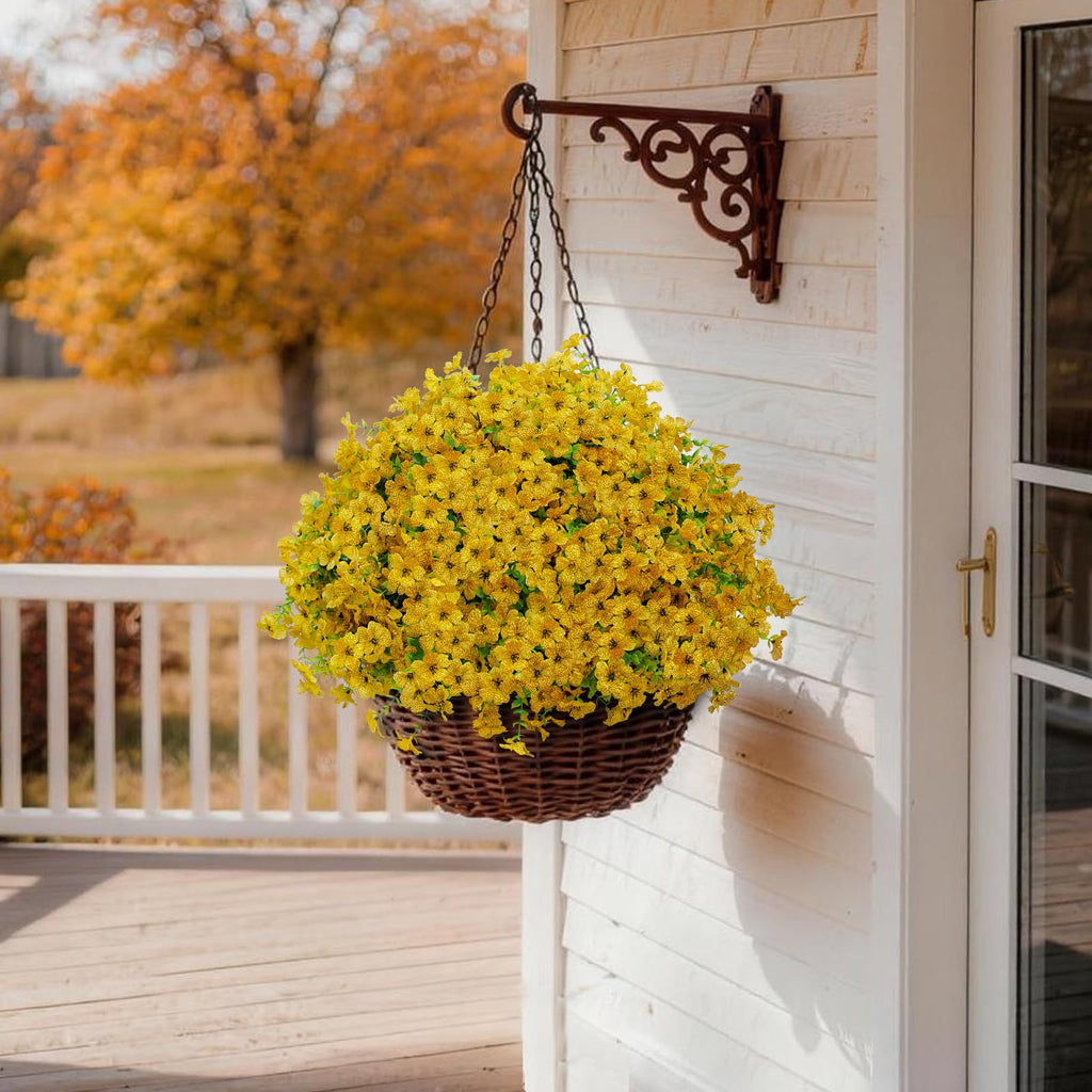 Artificial Fall Mums Outdoor Flowers, UV Resistant Faux Autumn Daisy Plants, Fake Orange Chrysanthemum Bush for Front