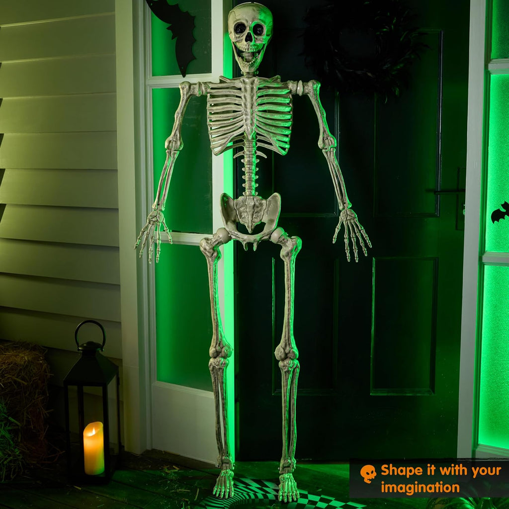 5.6 FT Halloween Posable Life Size Skeleton, Full Body Realistic Bones with Movable Joints, Giant Skeletons Halloween