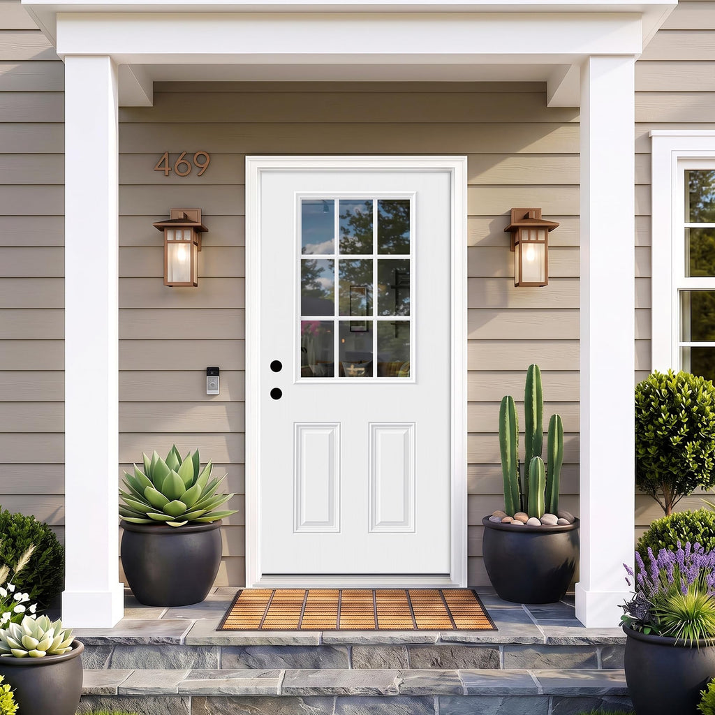 32" x 80" White 9-Lite Fiberglass Entry Door, Right-Hand Inswing