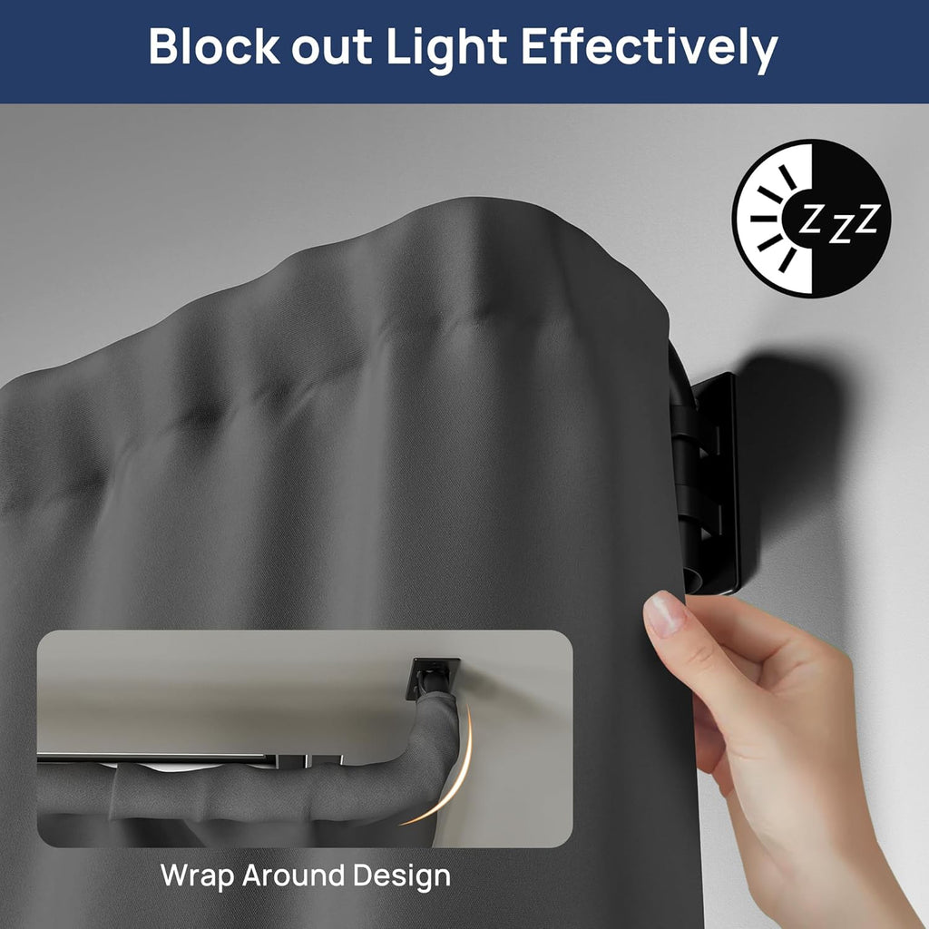 Blackout Curtain rod for windows 48 to 84, Wrap Around Curtain Rods, Adjustable from, Matte Black