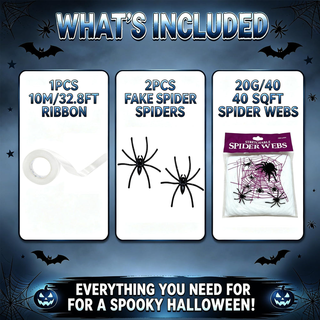 Halloween Backdrop 8x6FT with Spider Web Kit, Graveyard Cemetery Banner