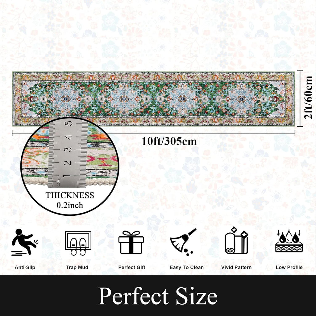 2' x 10' Boho Hallway Runner Rug, Non Slip Washable Vintage Farmhouse Accent Area Rug Carpet for Kit