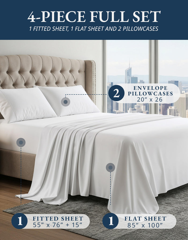 Sheets 100% Egyptian Cotton Sateen - White
