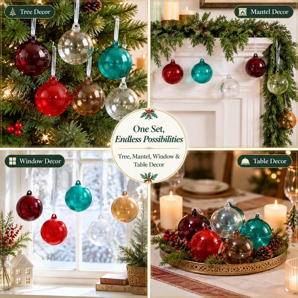 6 Pcs 3.15 Inch Colorful Christmas Hand Blown Glass Ball Ornaments