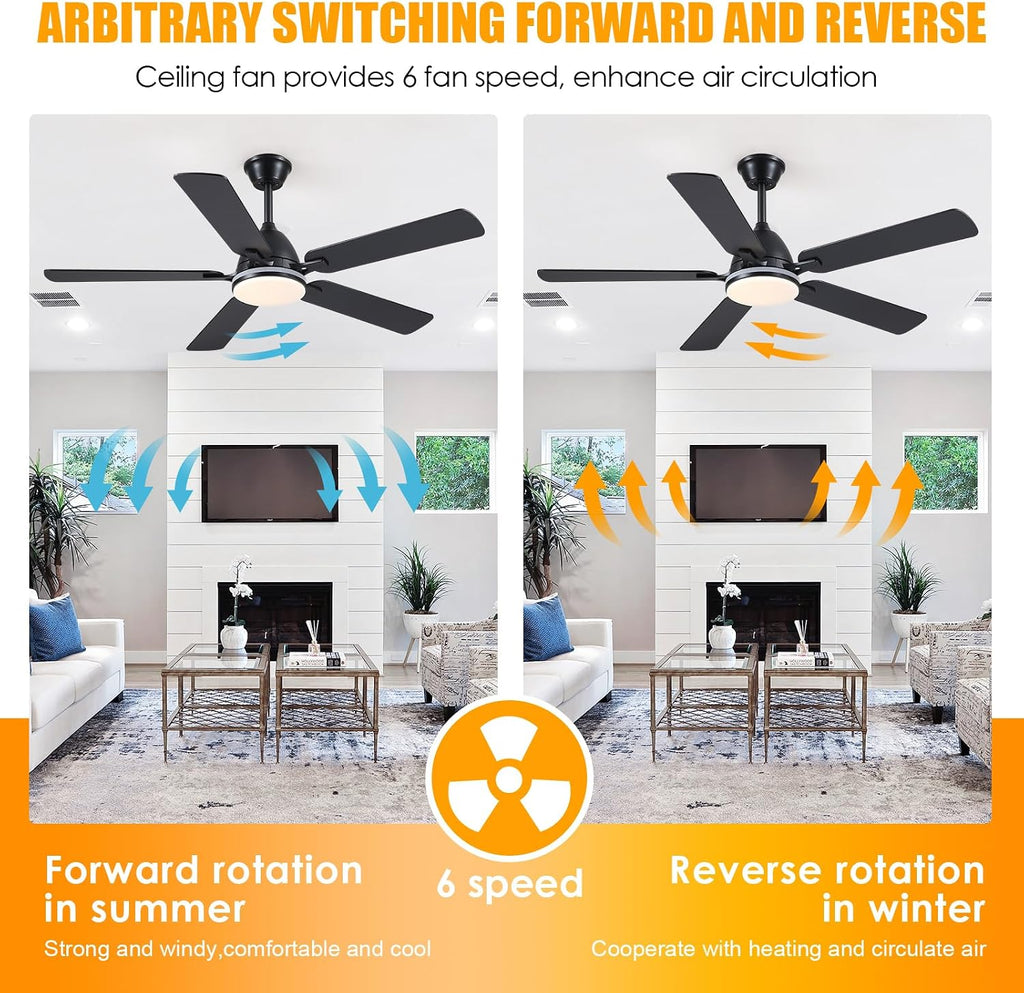 Ceiling Fans with Lights, 52 Inch Low Profile Ceiling Fan with Light and Remote Control,Reversible, RGB_3CCT, Dimmable, Quiet, Black Ceiling Fan for Bedroom Indoor/Outdoor Use A101-B0DTDB527S